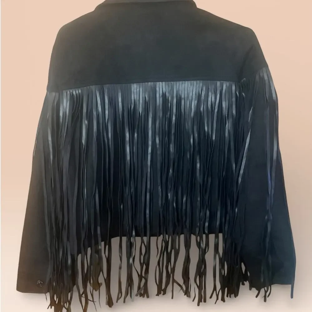 Juicy Couture Black Faux Suede Fringe Jacket Size Medium - Picture 2 of 6